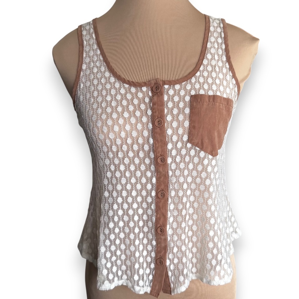 MUSTARD SEED White Sheer Polka Dot Lace Tank Top S